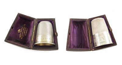 Lot 534 - TWO LATE 19TH CENTURY CASED SILVERPLATED THIMBLE WHISKY MEASURES