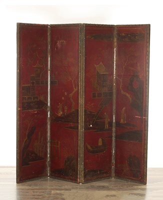 Lot 1296 - A 19TH CENTURY CHINESE SCARLET LACQUERED SCREEN