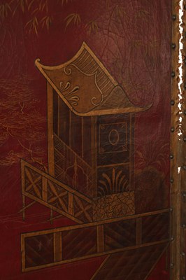 Lot 1296 - A 19TH CENTURY CHINESE SCARLET LACQUERED SCREEN