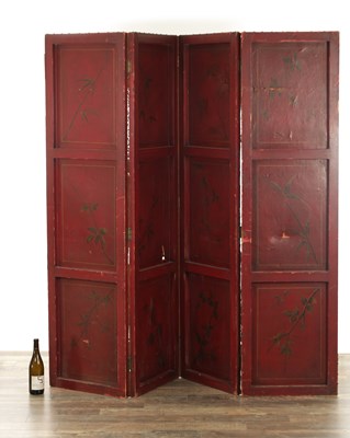 Lot 1296 - A 19TH CENTURY CHINESE SCARLET LACQUERED SCREEN