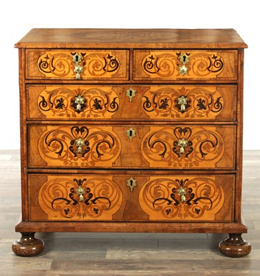 Lot 1265 - A WILLIAM AND MARY MARQUETRY AND FIGURED WALNUT CHEST OF DRAWERS