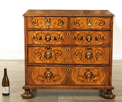 Lot 1265 - A WILLIAM AND MARY MARQUETRY AND FIGURED WALNUT CHEST OF DRAWERS