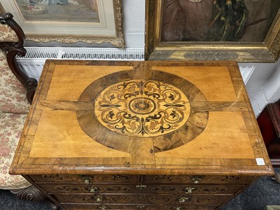 Lot 1265 - A WILLIAM AND MARY MARQUETRY AND FIGURED WALNUT CHEST OF DRAWERS