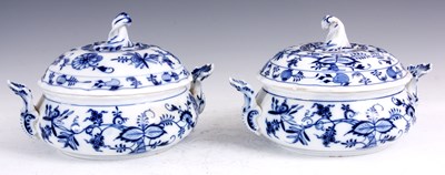 Lot 93 - A PAIR OF MEISSEN BLUE AND WHITE TUREENS with...