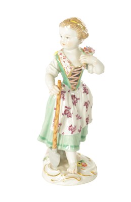 Lot 40 - A 19TH CENTURY MEISSEN PORCELAIN FIGURE OF A YOUNG GIRL