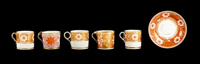 Lot 58 - A SPODE COFFEE CAN AND SAUCER TOGETHER WITH FOUR COFFEE CANS