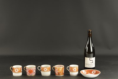 Lot 58 - A SPODE COFFEE CAN AND SAUCER TOGETHER WITH FOUR COFFEE CANS