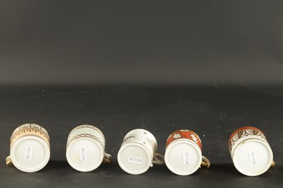 Lot 62 - A COLLECTION OF FIVE FLIGHT BARR AND BARR WORCESTER COFFEE CANS OF VARIOUS DECORATION CIRCA 1810