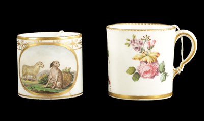 Lot 208 - A SEVRES COFFEE CAN CIRCA 1770 TOGETHER WITH A PARIS PORCELAIN COFFEE CAN CIRCA 1810