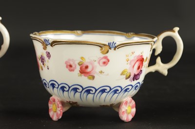 Lot 165 - A RARE RIDGEWAY CUP AND SAUCER ON PETAL FEET CIRCA 1830, TOGETHER WITH A SINGLE CUP