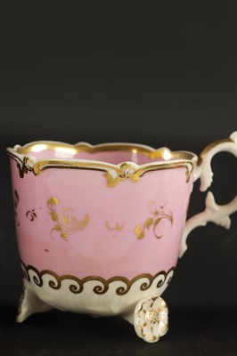 Lot 165 - A RARE RIDGEWAY CUP AND SAUCER ON PETAL FEET CIRCA 1830, TOGETHER WITH A SINGLE CUP