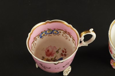 Lot 165 - A RARE RIDGEWAY CUP AND SAUCER ON PETAL FEET CIRCA 1830, TOGETHER WITH A SINGLE CUP