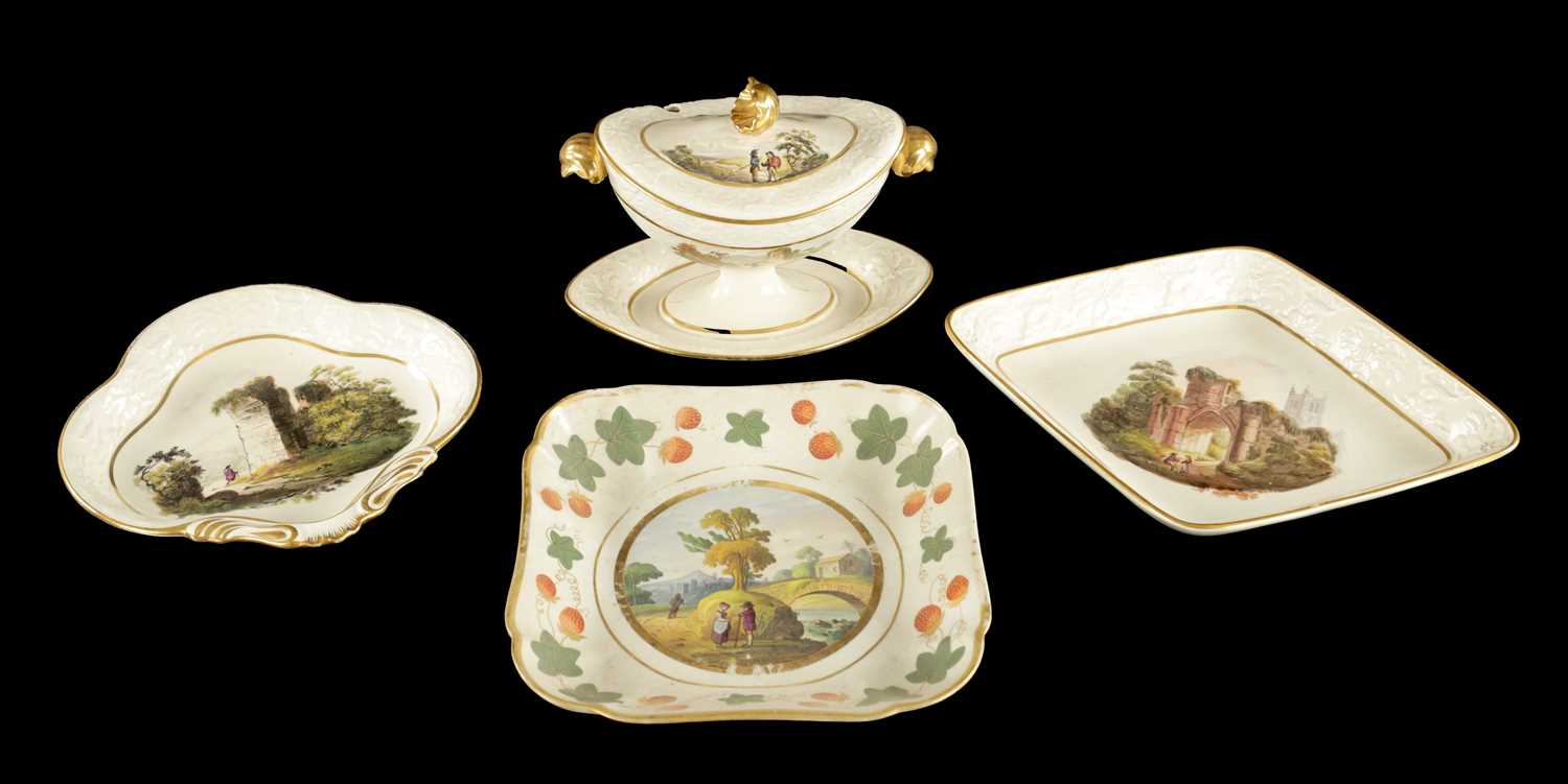 Lot A WILSON CREAMWARE TUREEN AND COVER PAINTED WITH RURAL LANDSCAPES CIRCA 1800