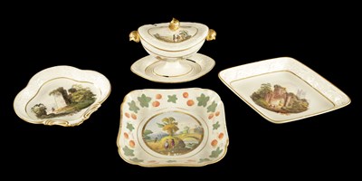 Lot 119 - A WILSON CREAMWARE TUREEN AND COVER PAINTED WITH RURAL LANDSCAPES CIRCA 1800