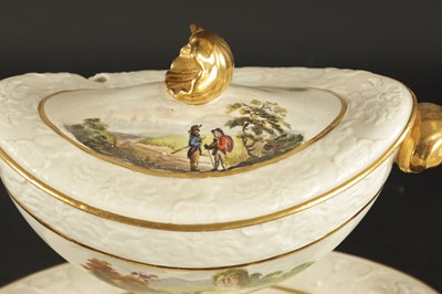 Lot A WILSON CREAMWARE TUREEN AND COVER PAINTED WITH RURAL LANDSCAPES CIRCA 1800