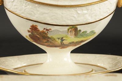 Lot A WILSON CREAMWARE TUREEN AND COVER PAINTED WITH RURAL LANDSCAPES CIRCA 1800