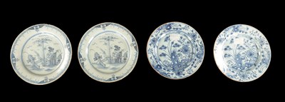 Lot 179 - A PAIR OF BRISTOL DELFT PLATES CIRCA 1760 AND A PAIR OF LIVERPOOL DELFT PLATES