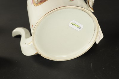 Lot 52 - TWO 18TH CENTURY PARIS PORCELAIN CYLINDRICAL TEAPOTS TOGETHER WITH A PARIS COFFEE CUP AND SAUCER PAINTED WITH BIRDS AND THREE OTHER COFFEE CANS
