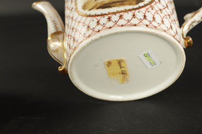 Lot 52 - TWO 18TH CENTURY PARIS PORCELAIN CYLINDRICAL TEAPOTS TOGETHER WITH A PARIS COFFEE CUP AND SAUCER PAINTED WITH BIRDS AND THREE OTHER COFFEE CANS