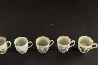 Lot 318 - A COLLECTION OF FIVE WORCESTER PORCELAIN COFFEE CUPS PAINTED WITH FLOWERS CIRCA 1775