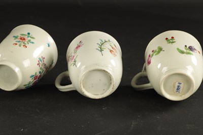 Lot 318 - A COLLECTION OF FIVE WORCESTER PORCELAIN COFFEE CUPS PAINTED WITH FLOWERS CIRCA 1775