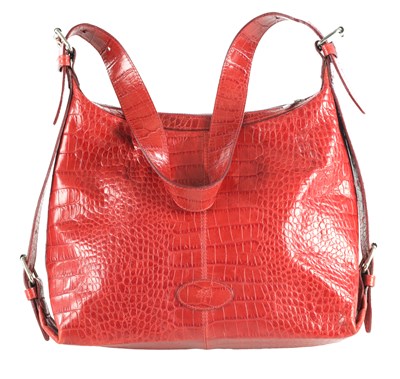 Lot 665 - A MULBERRY RED LEATHER FAUX CROCODILE SHOULDER BAG