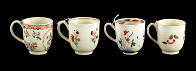 Lot 113 - A COLLECTION OF FOUR WORCESTER COFFEE CUPS CIRCA 1770 WITH ENAMELLED DECORATION