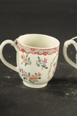 Lot 113 - A COLLECTION OF FOUR WORCESTER COFFEE CUPS CIRCA 1770 WITH ENAMELLED DECORATION