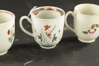 Lot 113 - A COLLECTION OF FOUR WORCESTER COFFEE CUPS CIRCA 1770 WITH ENAMELLED DECORATION