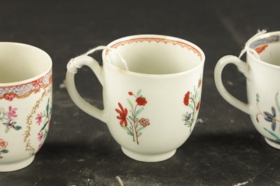 Lot 113 - A COLLECTION OF FOUR WORCESTER COFFEE CUPS CIRCA 1770 WITH ENAMELLED DECORATION