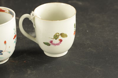 Lot 113 - A COLLECTION OF FOUR WORCESTER COFFEE CUPS CIRCA 1770 WITH ENAMELLED DECORATION