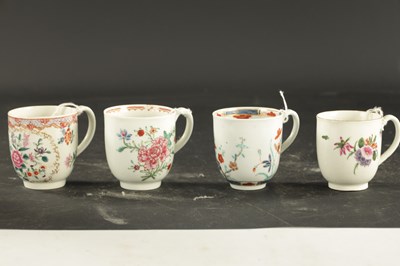 Lot 113 - A COLLECTION OF FOUR WORCESTER COFFEE CUPS CIRCA 1770 WITH ENAMELLED DECORATION