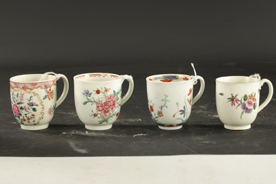 Lot 113 - A COLLECTION OF FOUR WORCESTER COFFEE CUPS CIRCA 1770 WITH ENAMELLED DECORATION