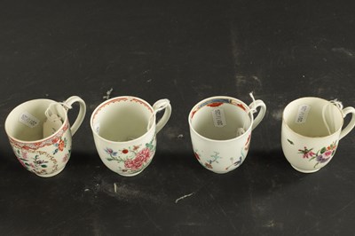 Lot 113 - A COLLECTION OF FOUR WORCESTER COFFEE CUPS CIRCA 1770 WITH ENAMELLED DECORATION