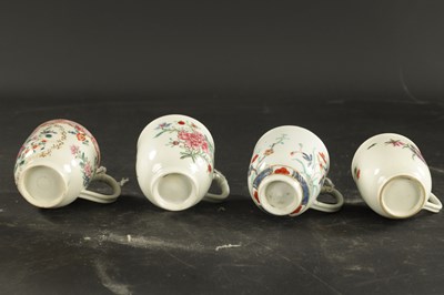 Lot 113 - A COLLECTION OF FOUR WORCESTER COFFEE CUPS CIRCA 1770 WITH ENAMELLED DECORATION