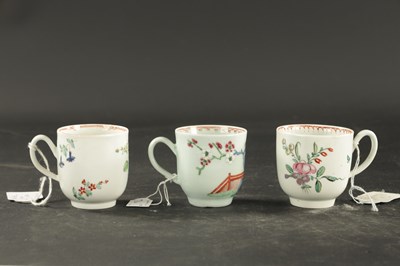 Lot 358 - A RICHARD CHAFFERS LIVERPOOL COFFEE CUP CIRCA 1760, PHILIP CHRISTIAN COFFEE CUP CIRCA 1760 AND A PENNINGTONS LIVERPOOL COFFEE CUP 1765