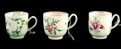 Lot 358 - A RICHARD CHAFFERS LIVERPOOL COFFEE CUP CIRCA 1760, PHILIP CHRISTIAN COFFEE CUP CIRCA 1760 AND A PENNINGTONS LIVERPOOL COFFEE CUP 1765