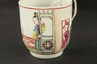 Lot 38 - A WORCESTER FLUTED COFFEE CUP AND SAUCER PAINTED WITH FLOWERS WITH TWO OTHERS, ONE WITH CHINESE FIGURES CIRCA 1770