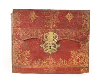 Lot 642 - AN 18TH CENTURY FRENCH RED TOOLED LEATHER DOCUMENT WALLET