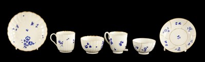 Lot 173 - A WORCESTER PORCELAIN FLUTED TRIO DECORATED WITH DRY BLUE FLOWERS CIRCA 1775