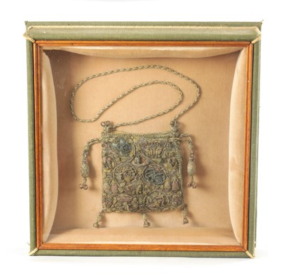 Lot 867 - A FINE 17TH CENTURY EMBROIDERED SWEETMEAT PURSE