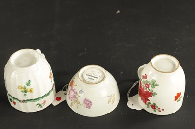 Lot 134 - A RARE EARLY BOW TEA BOWL CIRCA 1750 TOGETHER WITH A BRISTOL FLUTED COFFEE CUP CIRCA 1770 AND A BOW PORCELAIN COFFEE CUP CIRCA 1760