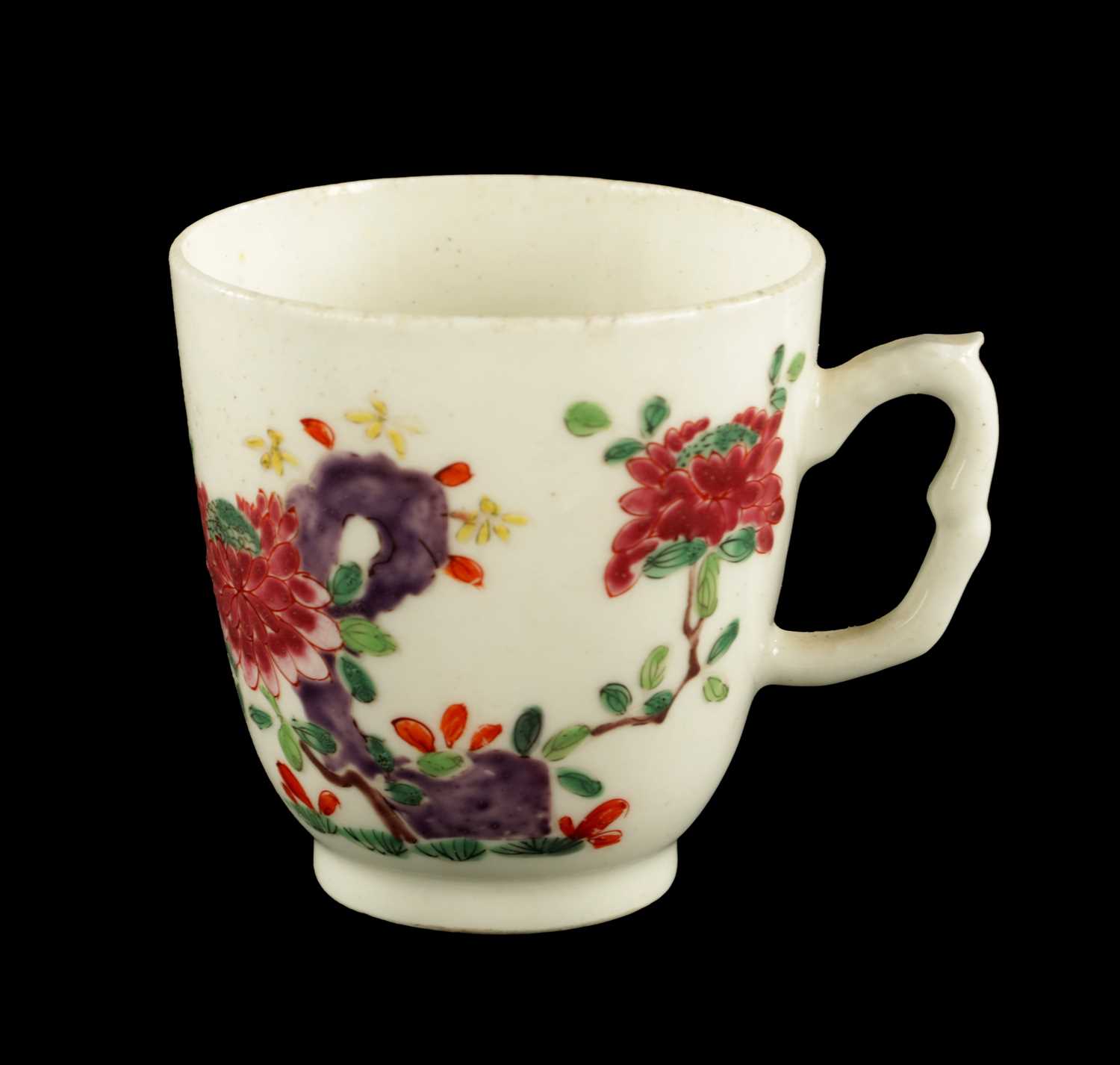 Lot 23 - A RARE BOW COFFEE CUP CIRCA 1755 PAINTED IN THE CHINESE TASTE WITH FLOWERING PLANTS