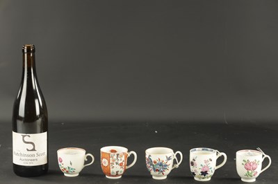 Lot 184 - A COLLECTION OF FIVE WORCESTER COFFEE CUPS OF VARIOUS PATTERNS CIRCA 1770