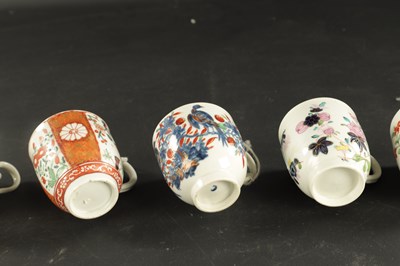 Lot 184 - A COLLECTION OF FIVE WORCESTER COFFEE CUPS OF VARIOUS PATTERNS CIRCA 1770