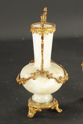 Lot 20 - A PAIR OF LATE 19TH CENTURY OPAQUE GLASS AND ORMOLU MOUNTED VASES