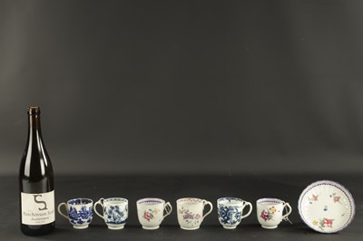 Lot 37 - THREE WORCESTER COFFEE CUPS WITH VARIOUS PRINTED DECORATION CIRCA 1765