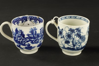 Lot 37 - THREE WORCESTER COFFEE CUPS WITH VARIOUS PRINTED DECORATION CIRCA 1765