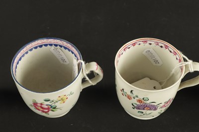 Lot 37 - THREE WORCESTER COFFEE CUPS WITH VARIOUS PRINTED DECORATION CIRCA 1765