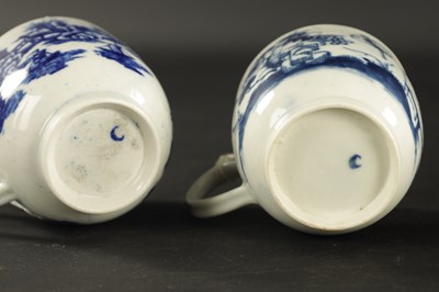 Lot 37 - THREE WORCESTER COFFEE CUPS WITH VARIOUS PRINTED DECORATION CIRCA 1765